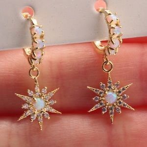 Opal Encrusted North Star Huggie Earrings